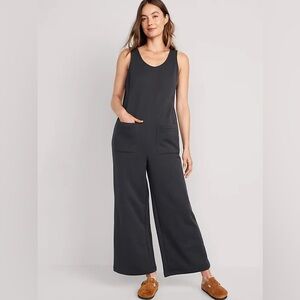 Sleeveless Loose Marled Fleece Lounge Jumpsuit
